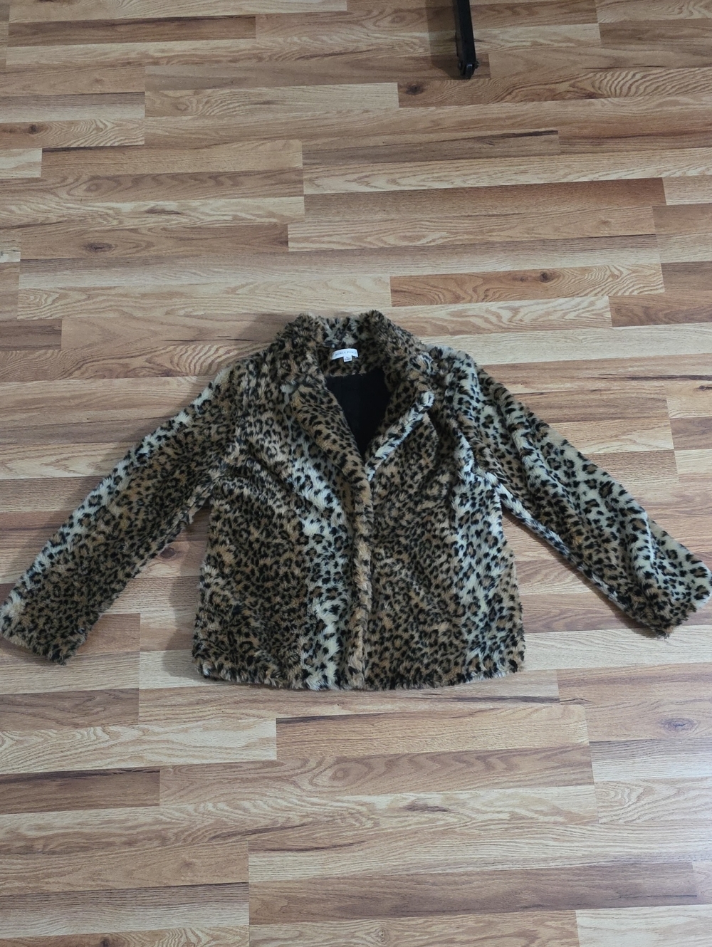 Honey Punch Womens Leopard Faux Fur Jacket Brown/Black Medium Snap Closure